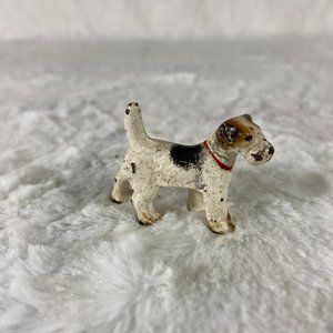 Vintage  Cast Iron  Miniature Painted  Fox Terrier Dog Statue